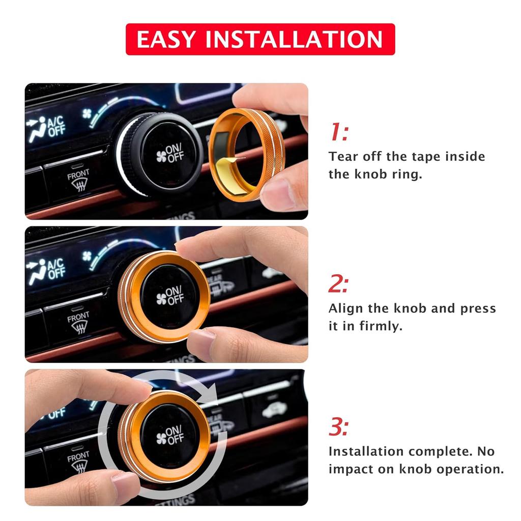 for Honda Passport 2026 Accessories - 3-Pieces Aluminum Alloy Air-Conditioning Knob Cover Trims (Orange) - DvlynAuroa