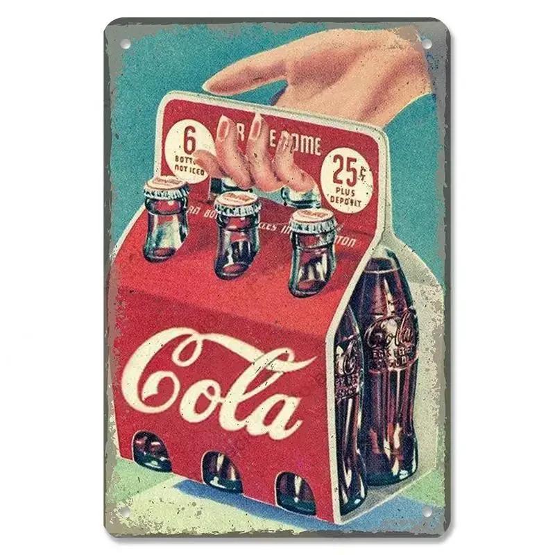 Жестяные знаки Винтажный постер с безалкогольными напитками Cola Металлические девушки пьют бутылки Cola Металлическая пластина Настенная декорация для бара, паба, клуба, ресторана