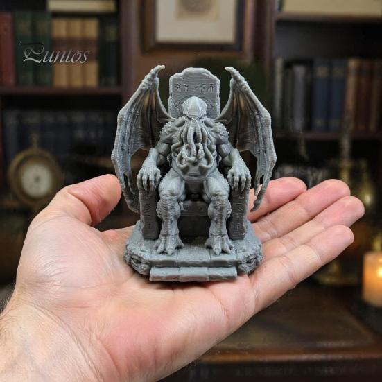 Загадочные Ретро Украшения 3D Печатный Трон Статуэтка Ктулху, Готическая Смоляная Фигурка для Полки и Стола, Декор в Виде Детализированной Скульптуры Крыла Летучей Мыши, Щупальце