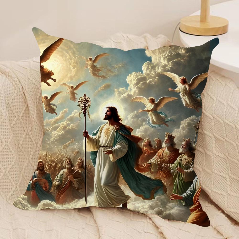 Jesus Christian Cool Cushion Cover Silky Short Plush Invisible Zipper Dustproof Sofa Pillow Case For Home Decor