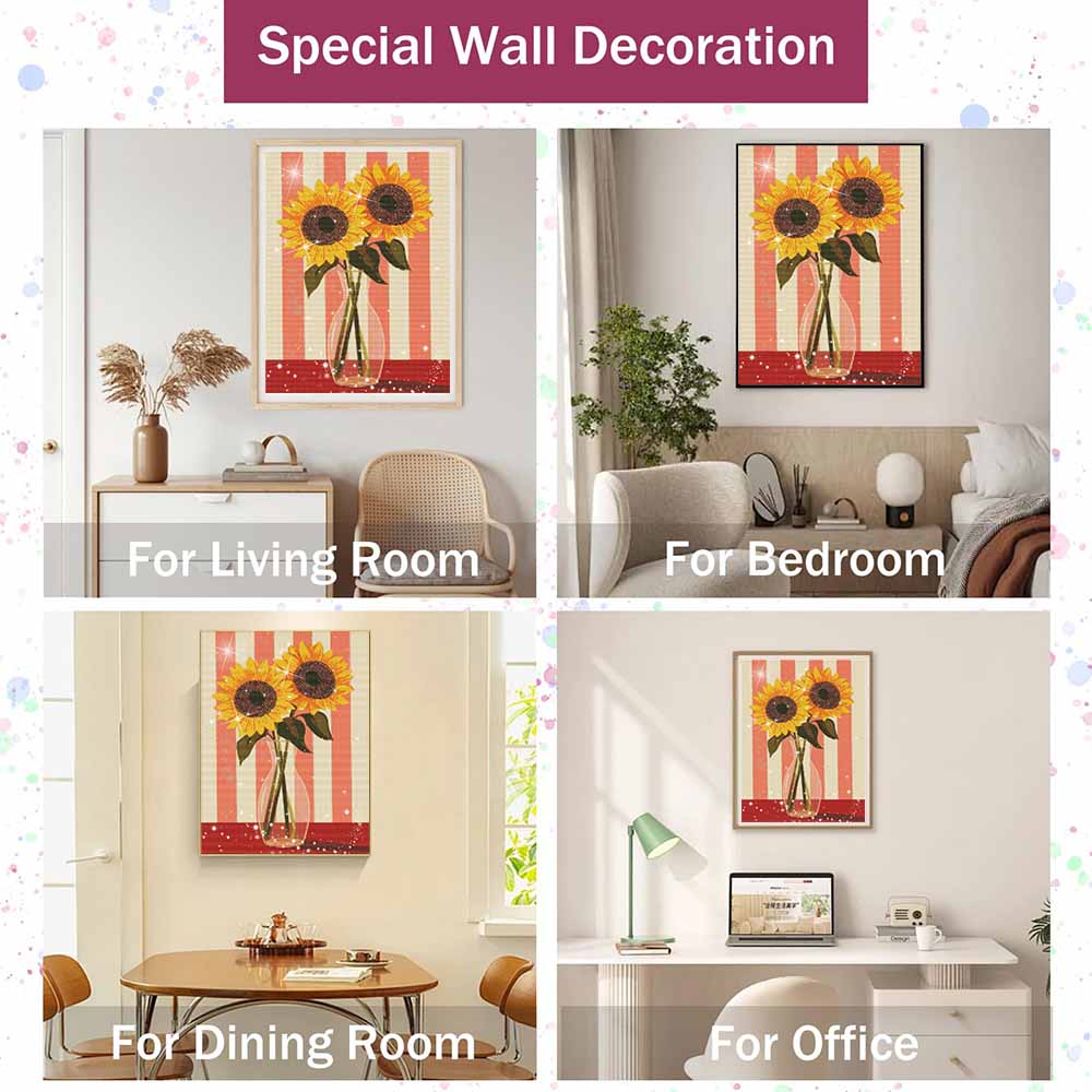 5D Diamond Painting Kit. Sunflower in Vase Diamond Mosaic Craft. Handmade Home Decoration for Living Room and Bedroom