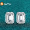 NeeTim 0.5CT 1CT 2CT Emerald Cut Moissanite Stud Earrings for Women Radiant Cut Bridal Classic Studs Jewelry S925 Silver Earring