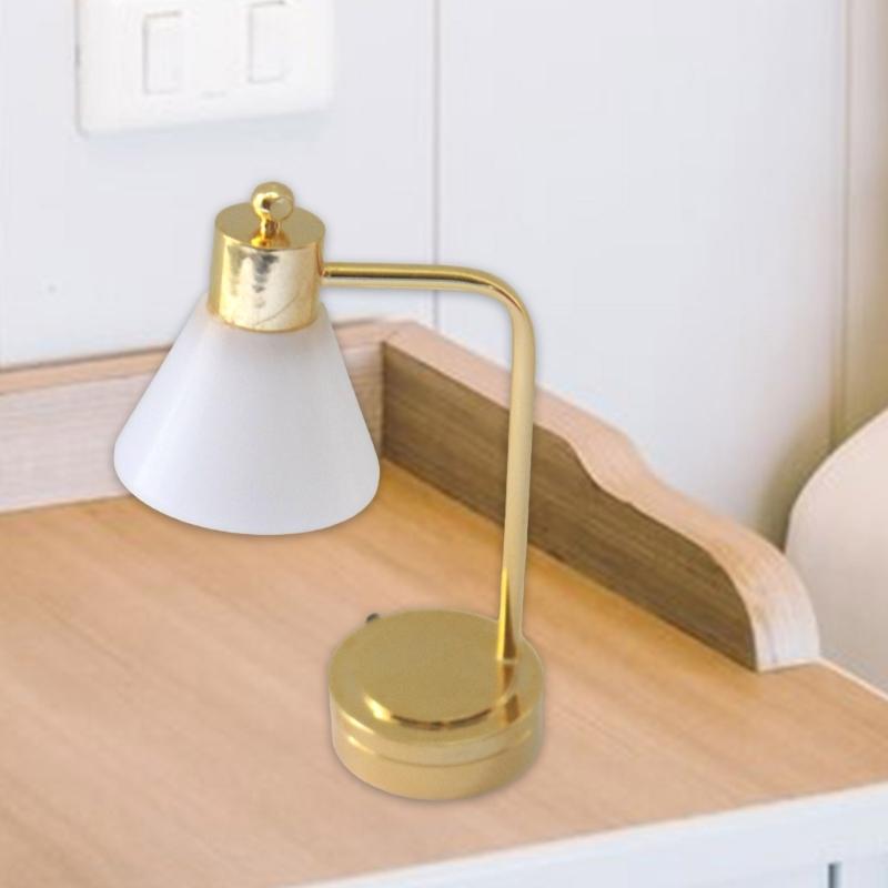 Vintage White Table Lamp for 1/12 Scale Dollhouses Miniature LED Light Dollhouses Display Accessories and Decoration