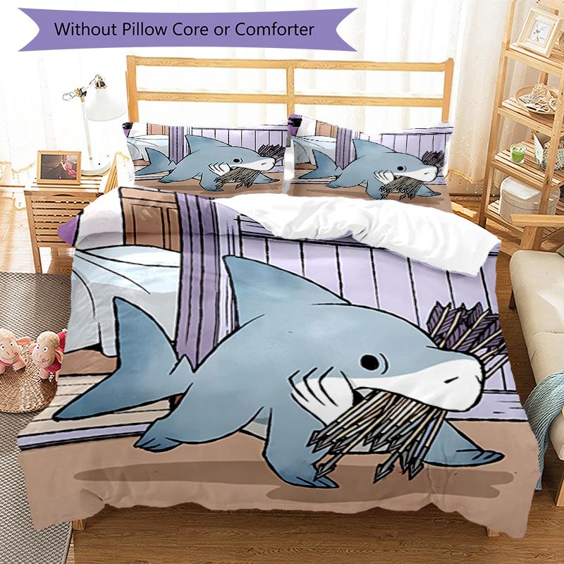 3pcs Jeff the Land Shark5 pattern bedding set duvet cover set includes duvet cover &pillowcases, perfect all season bedroom decoration & gift