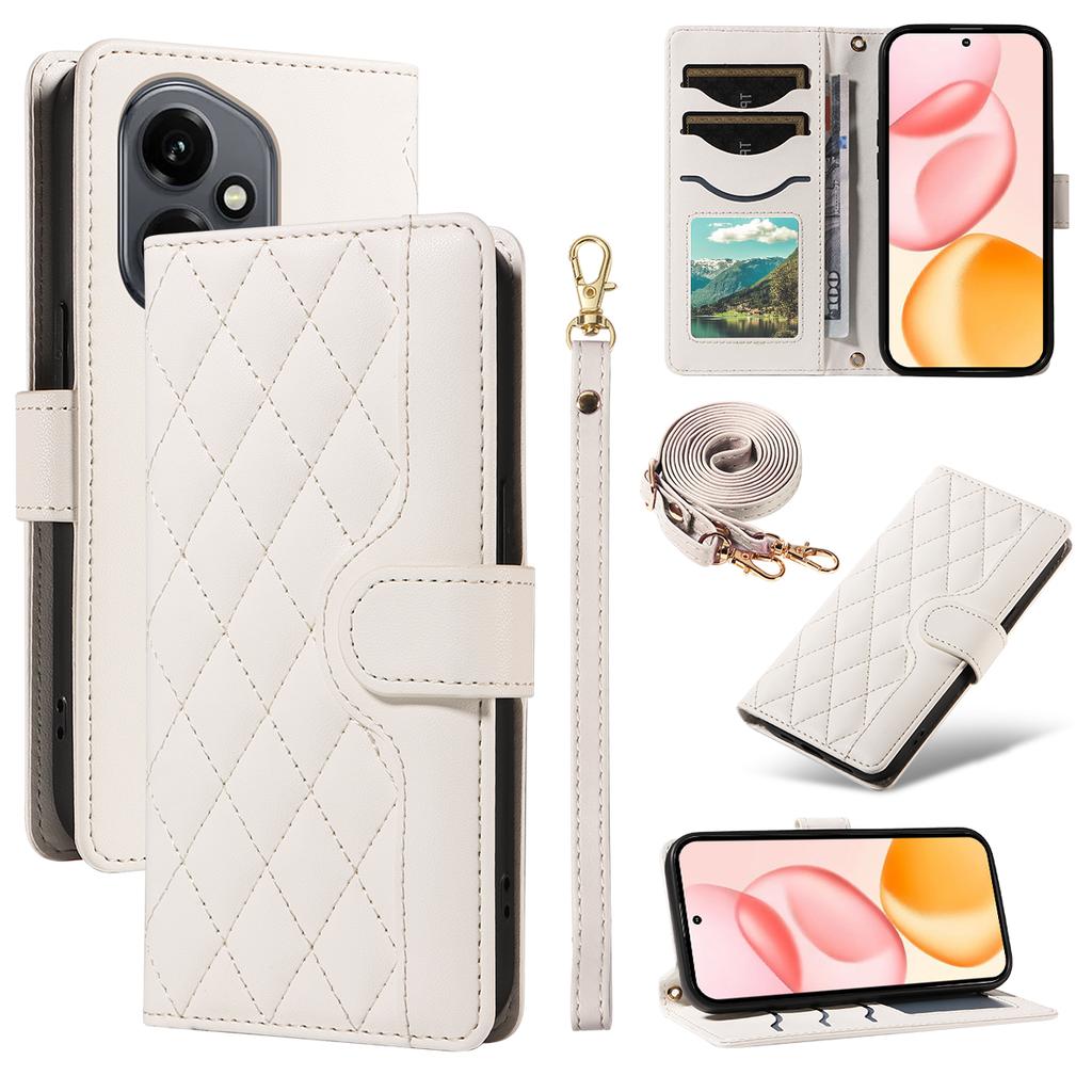 Для Honor 400 5G (Глобальный) Чехол-кошелек Ромбовидный кожаный чехол для телефона с ремешком