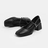 Suding Shu Commuter Retro Mid-heel Square Head Shallow Mouth Single Shoes Women's Versatile Fashion Thick Heel One-word Buckle with Mary Jane Shoes
