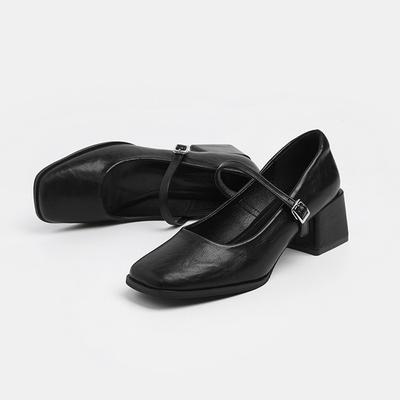 Suding Shu Комфортные ретро туфли на среднем каблуке с квадратным носком и неглубоким вырезом, женские универсальные модные туфли на толстом каблуке с ремешком Мэри Джейн