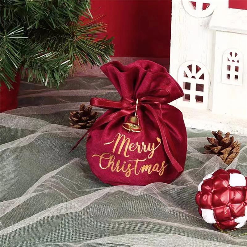 Christmas Velvet Apple Candy Gift Bags Xmas Party Cookies Favors Packaging Bags Kids Present Exquisite Drawstring Bags Red Green