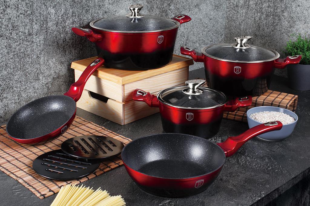 Berlinger Haus Bh-1631 Burgundy Metallic Granite Cookware Set 10 Pieces