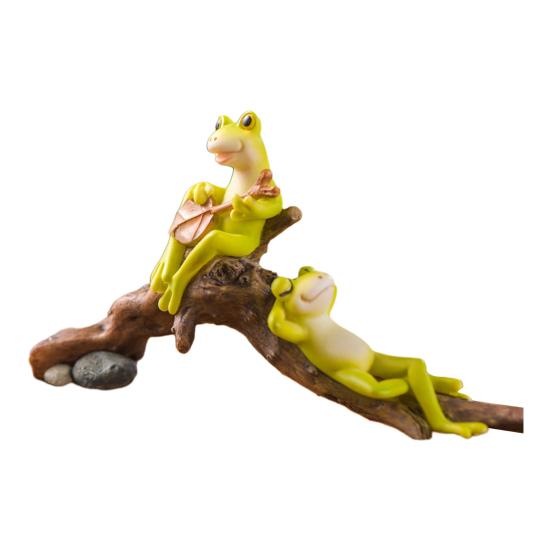 Cartoon Frog Figurine Resin Mushroom Reading Lying Guitar Frog Statue Sculpture Indoor