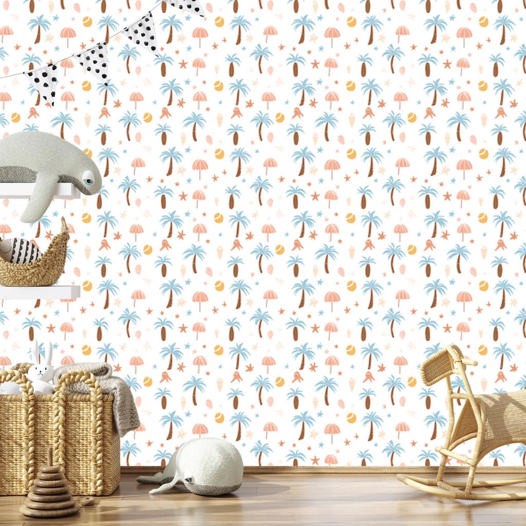 Summer wallpaper in white, cream, celadon and beige for the living room and bedroom 50x1000