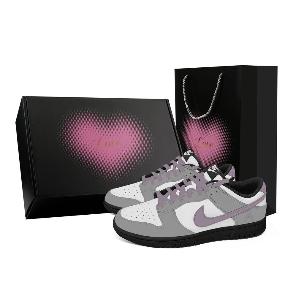Nike Dunk Gray Purple Affection, Heart Box Abrasion Resistant Low top Skateboard Shoes Unisex Gray White CW1590-100(Team529--)