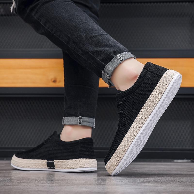 Мужские туфли с одной педалью, вельветовые мужские туфли, повседневная обувь, всесезонные туфли с круглым носком для парусного спорта, мужская обувь