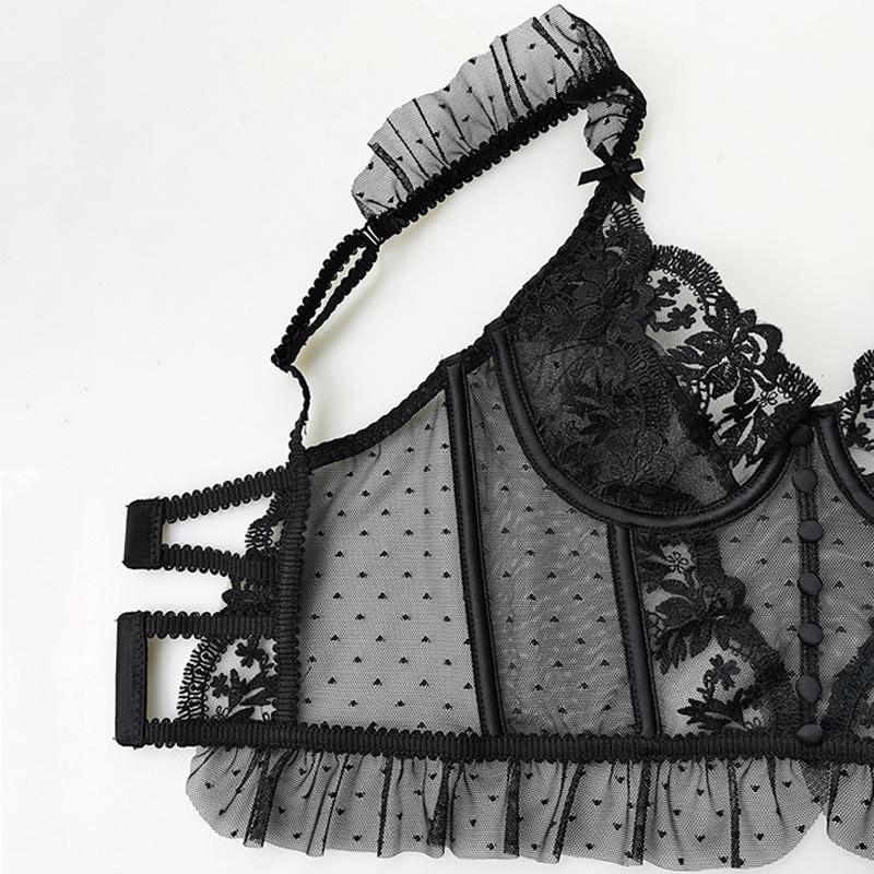 Embroidery Lace Sexy Women French Bra Set Sweet Top Pushup Wedding Bralette Bra Panty Sets Comfortable Intimates