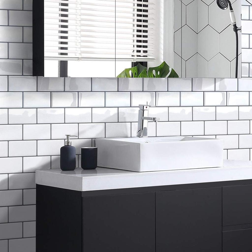 Yoillione Tile 10 Heat Removable Mosaic Wallpaper DIY 3D Remake Toilet Atmosphere Brick White Gray Stickers, Waterproof, Thick, Pieces, Resistant,