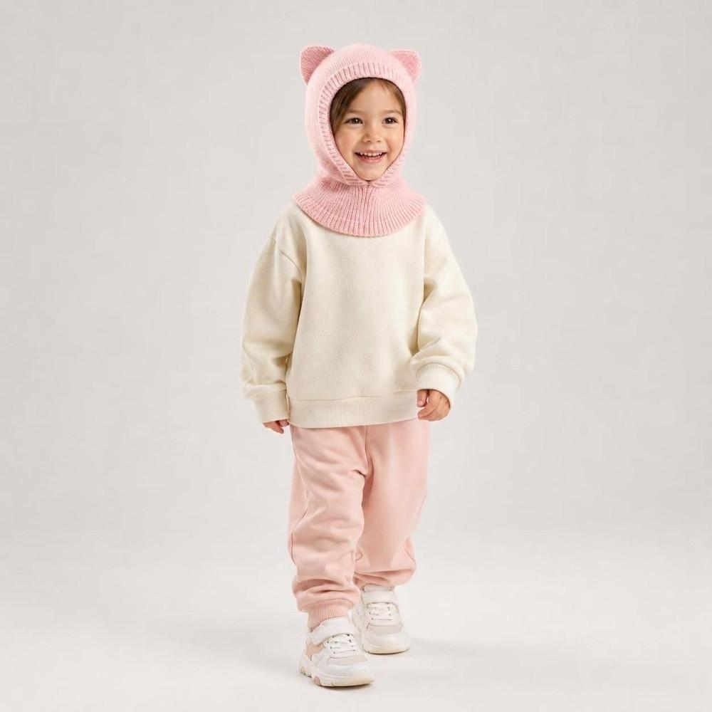Solid Color Winter Balaclava Hat Woolen Knit Hooded Beanie Baby Knit Cap  for 2-6 Y Boys and Girls