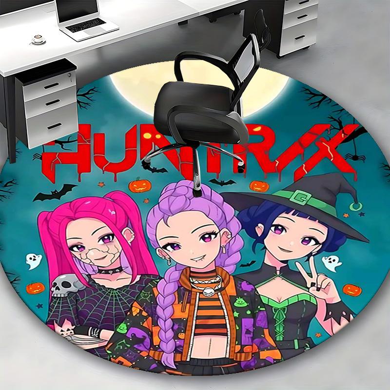 1pc HUNTRX Halloween Theme Round Carpet Anime Cartoon Design Office Chair Mat, NonSlip Rug for Home