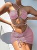 1011 new European and American sexy lace-up three-piece bikini solid color multi-color swimsuit women's wholesale sports model