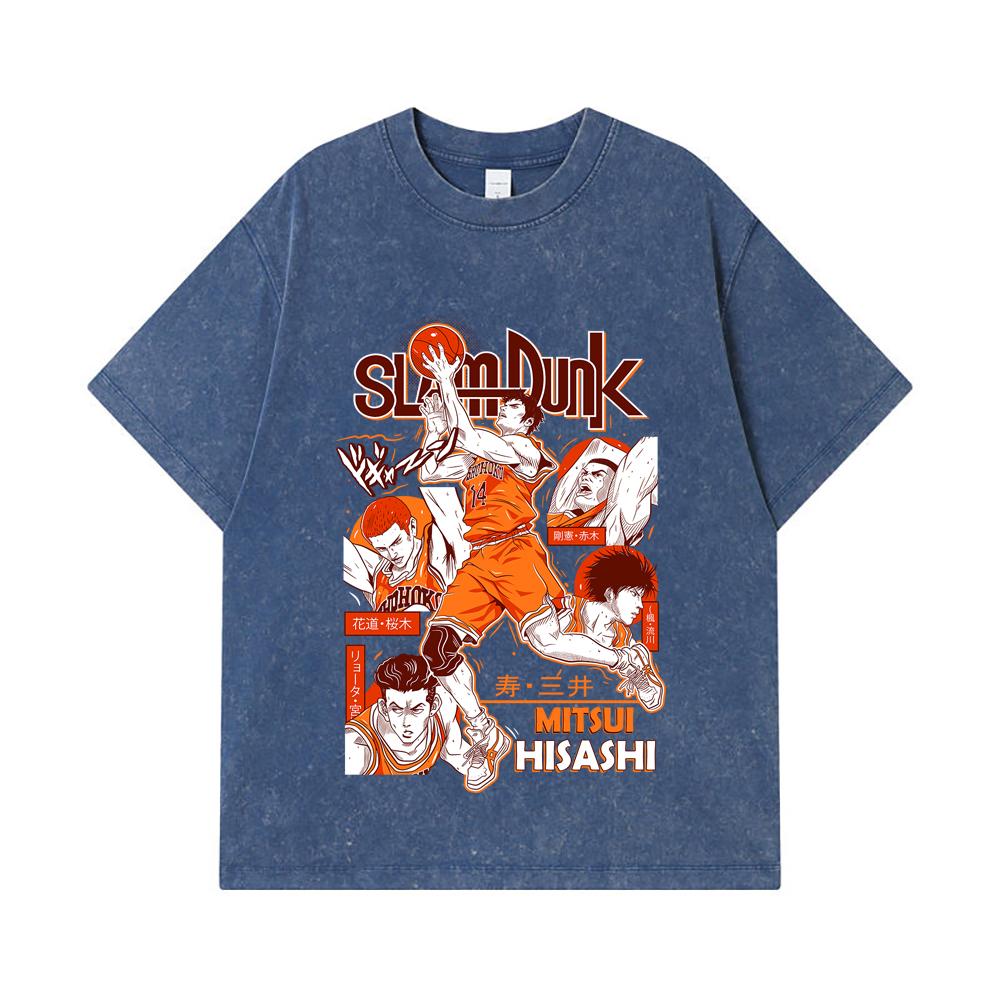 275 GSM Washed T-shirts 100% Cotton Slam Dunk V4 Mitsui Print Unisex Heavy Cotton T Shirt