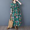 Летнее женское винтажное длинное платье больших размеров с коротким рукавом, повседневное, с цветочным принтом, базовое, свободного кроя