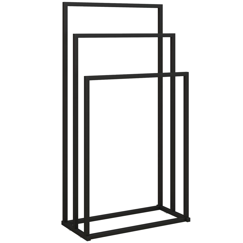 Freestanding Towel Rack, Steel Towel Rail Holder with 3 Bars, Black