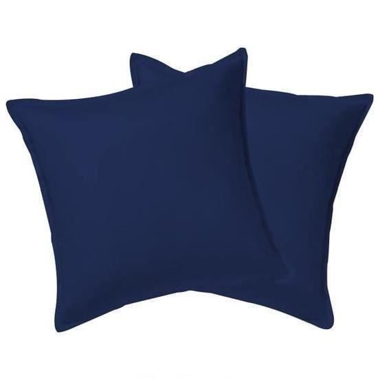 Taie d'oreiller - BLEU MARINE - 65x65cm - 100% coton - Lavable en machine - Uni