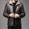 Fur Integrated Leather Jacket Men's Leather Jacket Velvet Thickened Winter Middle-aged Warm Lapel Daddy Soft Leather Jacket