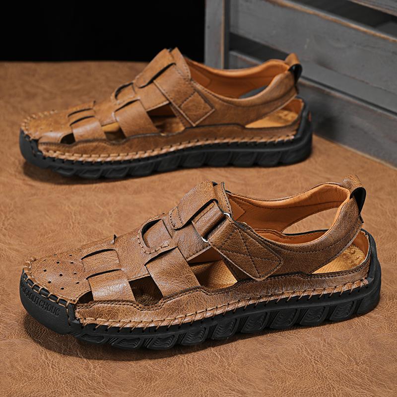 2024 Классический бренд Тренд Коричневые мужские сандалии Ручная работа Подошвы Прочные Мужские Кемпинг Пляжная обувь Противоскользящие Полые Повседневная обувь