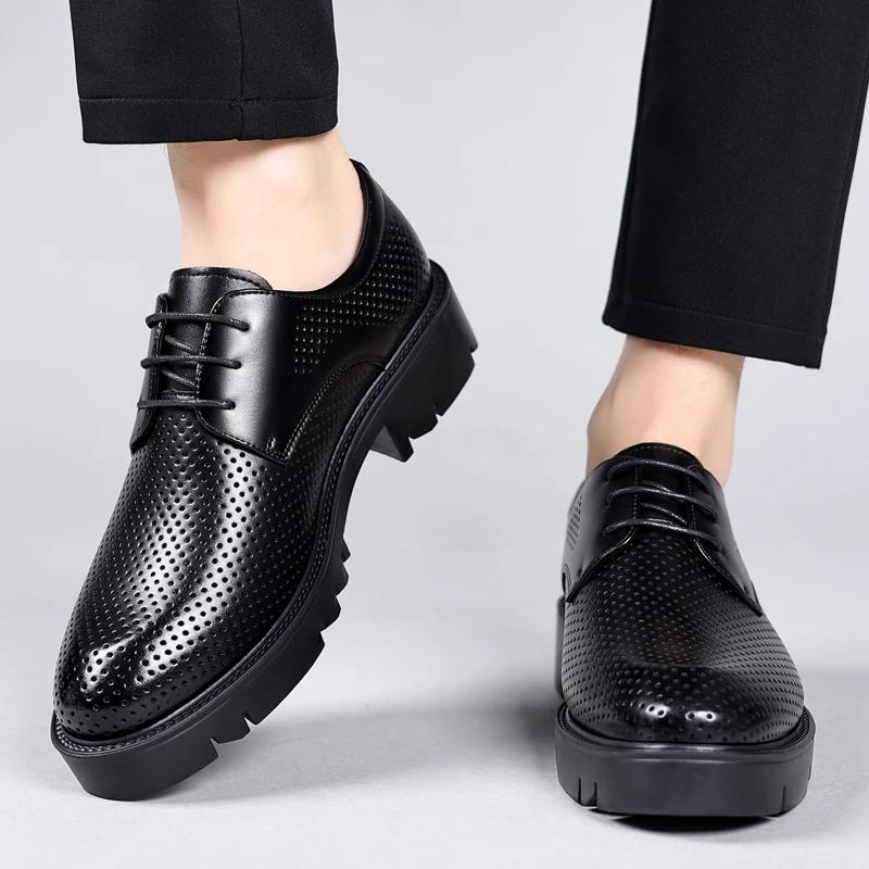 Натуральная кожа полые летние толстые подошвы деловые платья подъемные туфли для мужчин подъемные туфли на платформе свадебные вечеринки банкет повседневные
