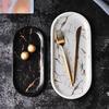 Nordic Style Marble Rectangular Ceramic Plate Irregular Western Food Plate Sushi  Household Tray Jewelry