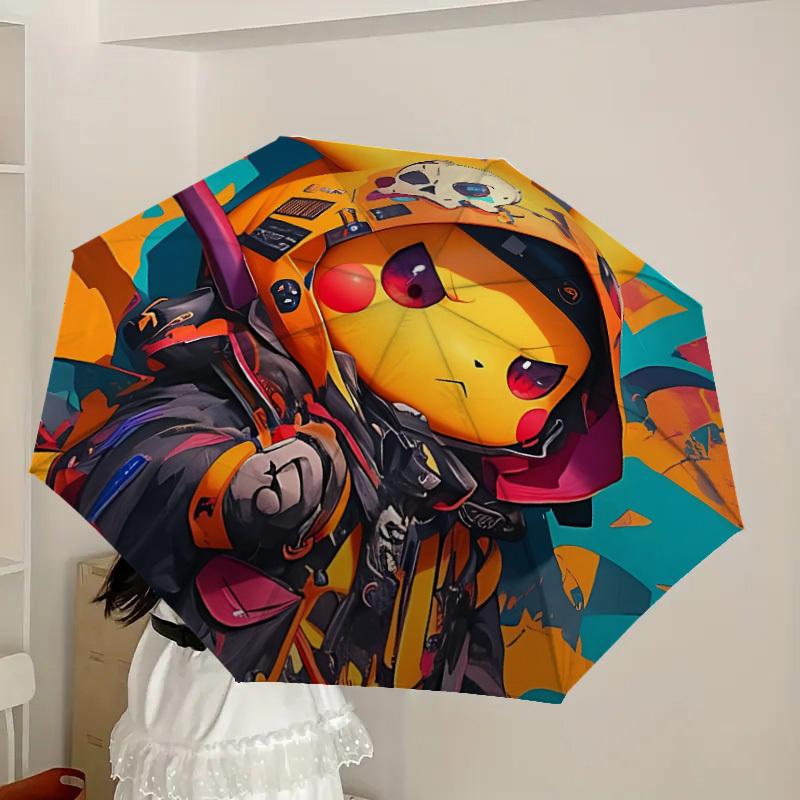 1pc Pikachu Helmet Automatic Folding Umbrella - Compact 8-Rib Design, Durable Plastic & Iron, Lightweight for Outdoor Daily Use,  a0929194