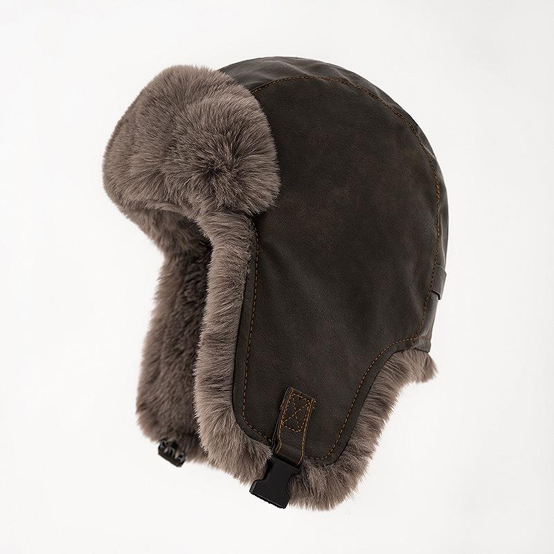 Кожаная шапка Шапка Лей Фэн Мужская Зимняя Утепленная Шапка-пилот Женская Северо-восточная Ветрозащитная Холодная Езда Наушники Велосипедная шапка