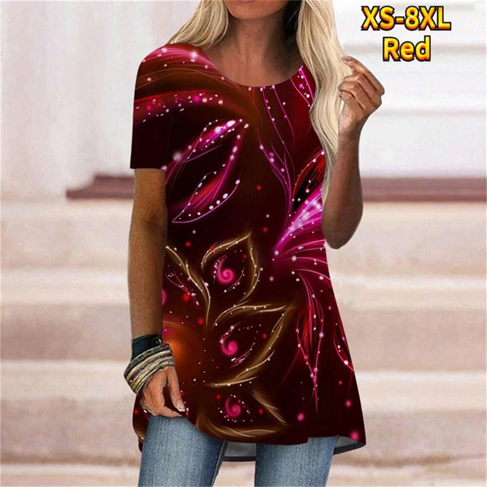 New Summer Casual Women Tshirt Loose Flower Digital 3D Printing Short Sleeve O-neck Pullovers Top Fashion Daily Street Tees