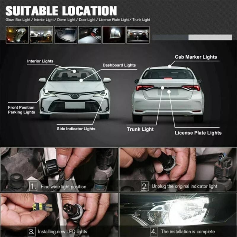 10pcs Super Bright T10 License Plate Light 168 12V Car LEDs Light W5W 194 Side Lights