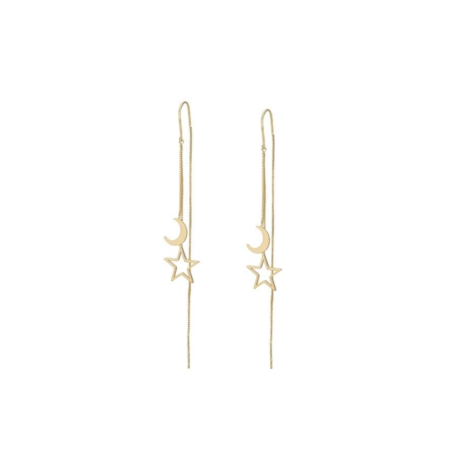 14K Gold Plated Long Cercei Earrings Moon and Star Design Elegant Fashion Earrings for Women