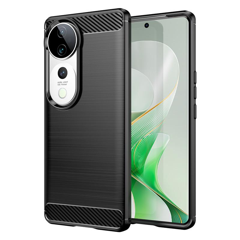 Для Vivo V40 5G Чехол для Vivo V40 Чехол 6,78 дюйма Углеродное волокно Противоударный силиконовый бампер для Vivo V40 Fundas