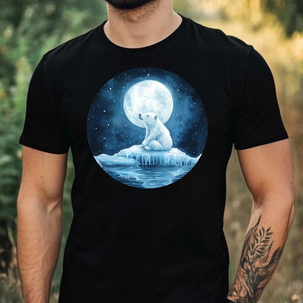 T-Shirt Herren Eisbär im Mondlicht Motiv Baumwolle Größe XS bis 5XL