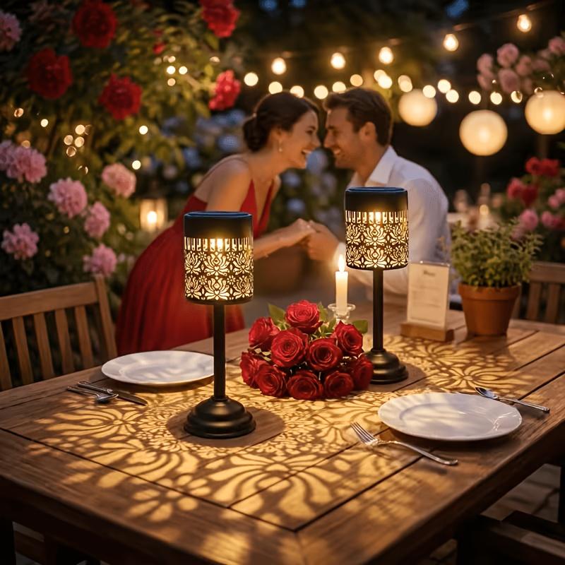 Solar-powered with an elegant peony pattern LED Outdoor lights, outdoor table lamps, solar-powered table lamps are perfect for garden and courtyard