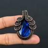 Blue Labradorite Handmade Copper Wire Wrap Pendant Jewelry 2.2" L5Y66