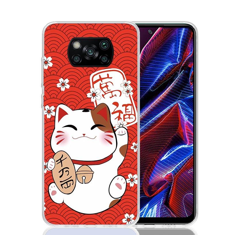 Счастливый Кот Манеки Неко Японский Чехол Для Телефона Для Xiaomi Poco X7 X6 X5 Pro F7 Ultra Redmi 15C 15 13 13C 12 12C 10 10A 10C 9 9A 9C 9T