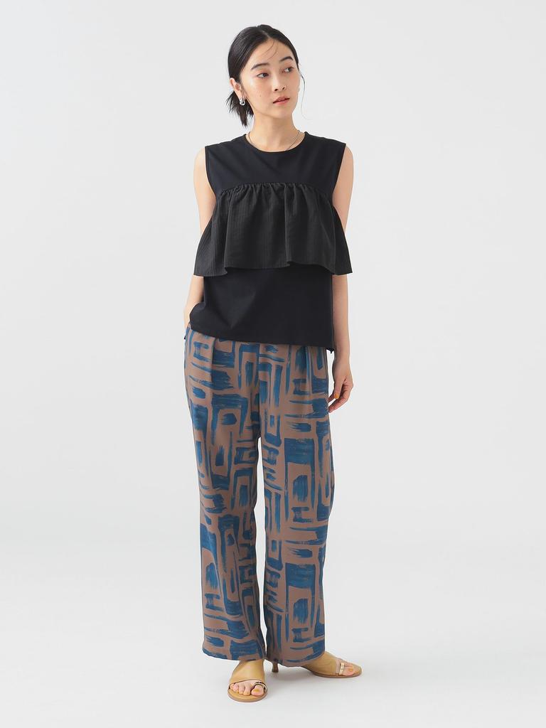 LIFE STORE by BEAMS TEE Mixed Material Ruffle Top Black Free BMING S/S Women's