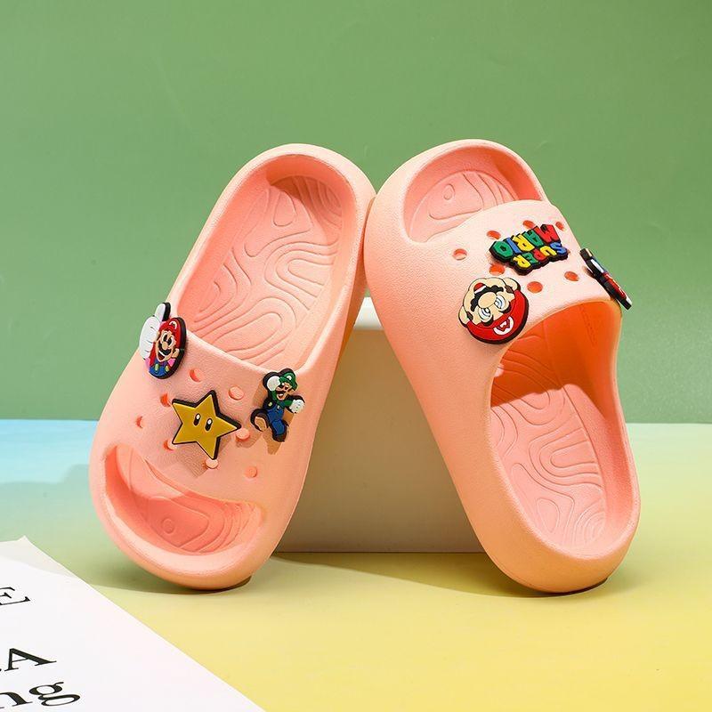 Очаровательные детские тапочки с мультяшным Марио, мягкая подошва, для дома, нескользящие, удобные сандалии