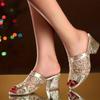Женские босоножки с блестками и декором из пайеток, босоножки на массивном каблуке из дышащей сетки, модные карнавальные туфли с открытым носком и музыкальный фестиваль