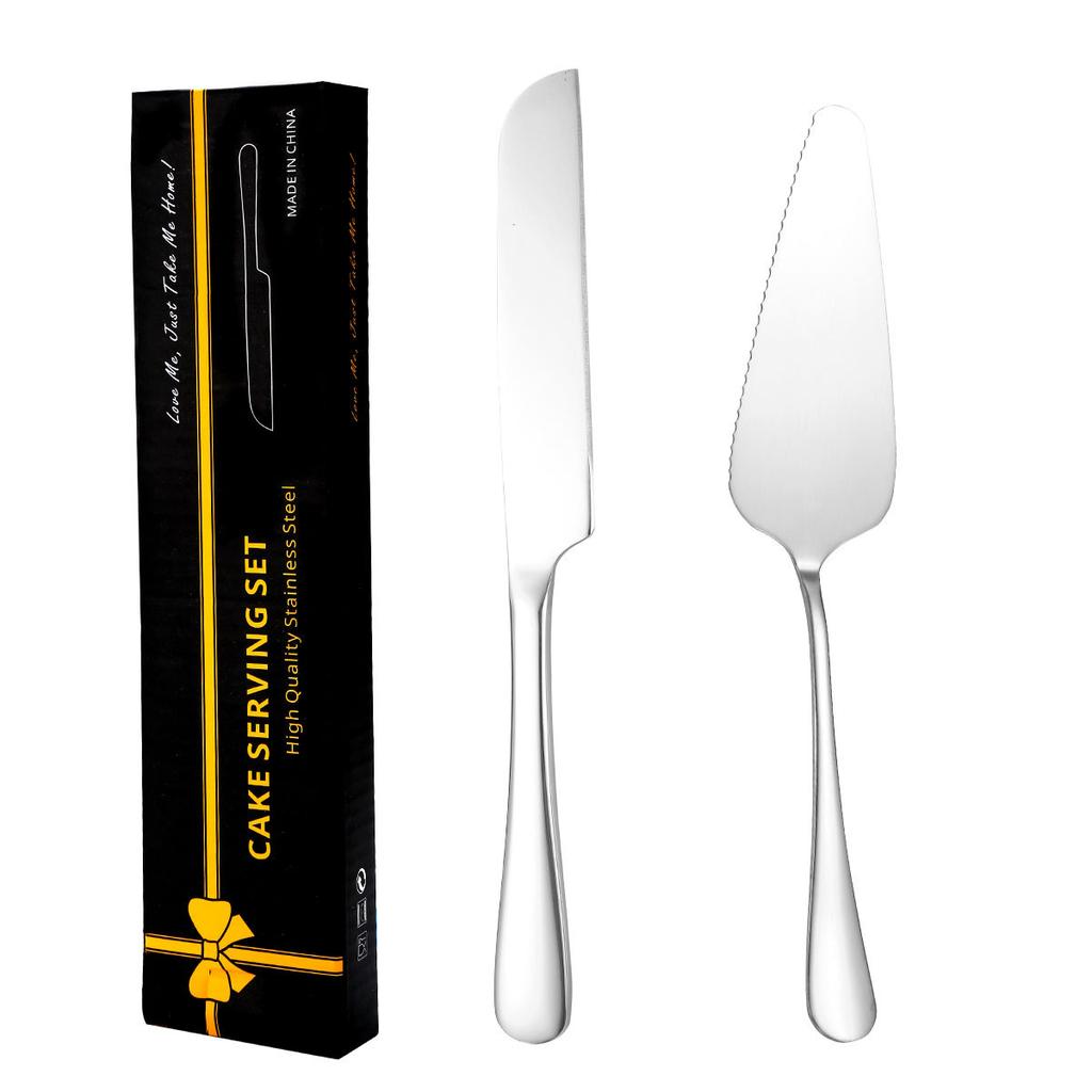 2Pcs Cake Knife Shovel Set Tableware Kit Serrated Edge Cake Server Blade Cutter Pie Pizza Shovel Wedding Birthday Party Cutlery