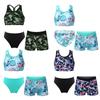 Girls Swimsuit Set 3Pcs Sleeveless Strappy Back Crop Top Elastic Waist Shorts Briefs for Beach Pool Fun