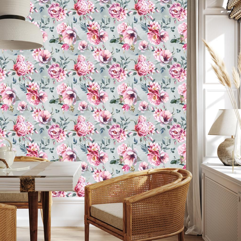 Colorful Peonies Wallpaper in Watercolor Style for Living Room and Bedroom 50x1000
