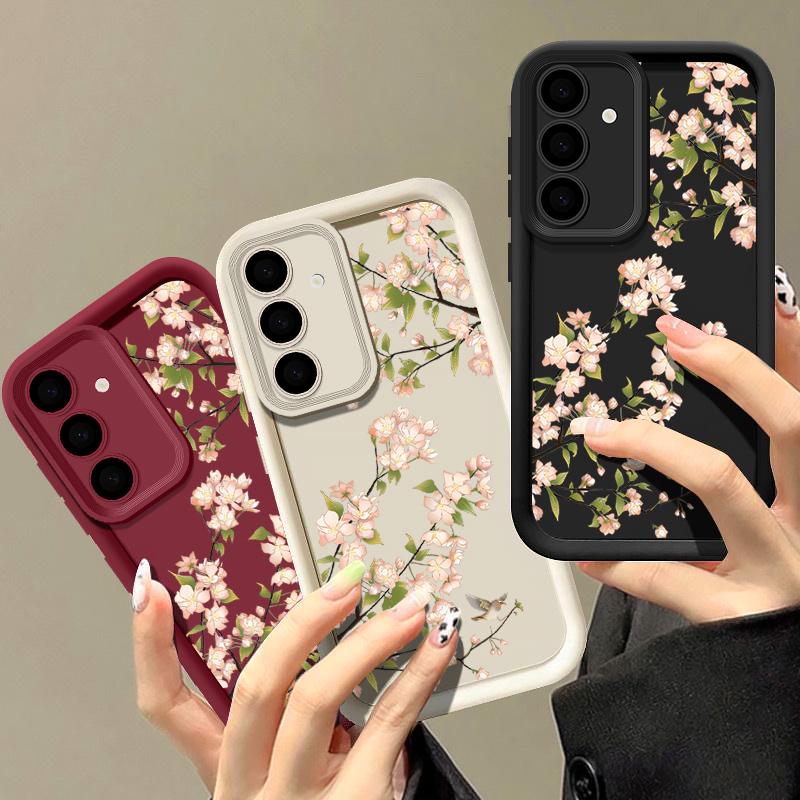 Чехол для Samsung Galaxy A55 A54 A26 A35 A15 A16 A56 A25 5G S25 Edge S24 S23 S22 Ultra S24 S21 FE Розовые цветы Мягкий чехол для телефона