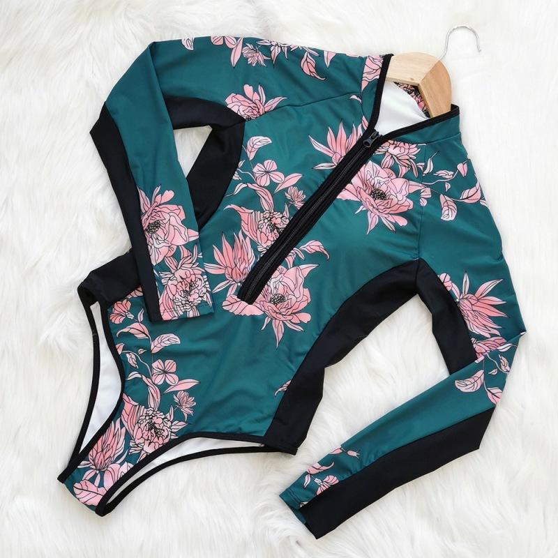 Женский купальник для серфинга на молнии спереди, цельный бикини, сексуальный спортивный боди с длинными рукавами, купальники, пляжная одежда