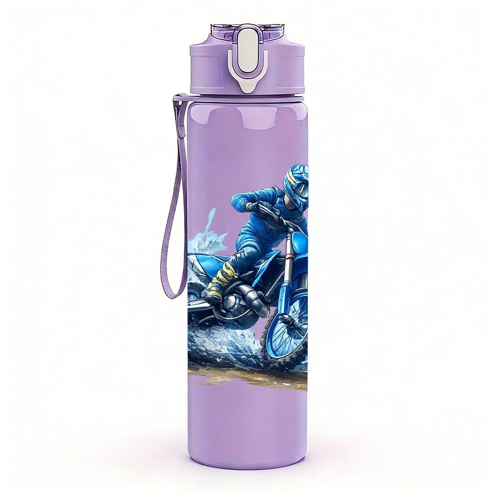 1PC Motocross Rider Watercolor Print 750ml Color Plastic Sports Water Bottle Leakproof Flip Straw Lid Suitable for Sports Office Home Use