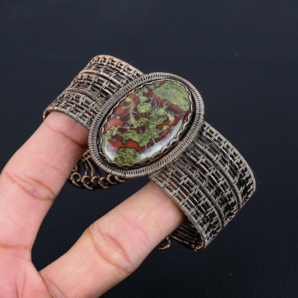 Dragon Blood Gemstone Pure Copper Wire Wrapped Handmade Cuff/ Bangle Jewelry